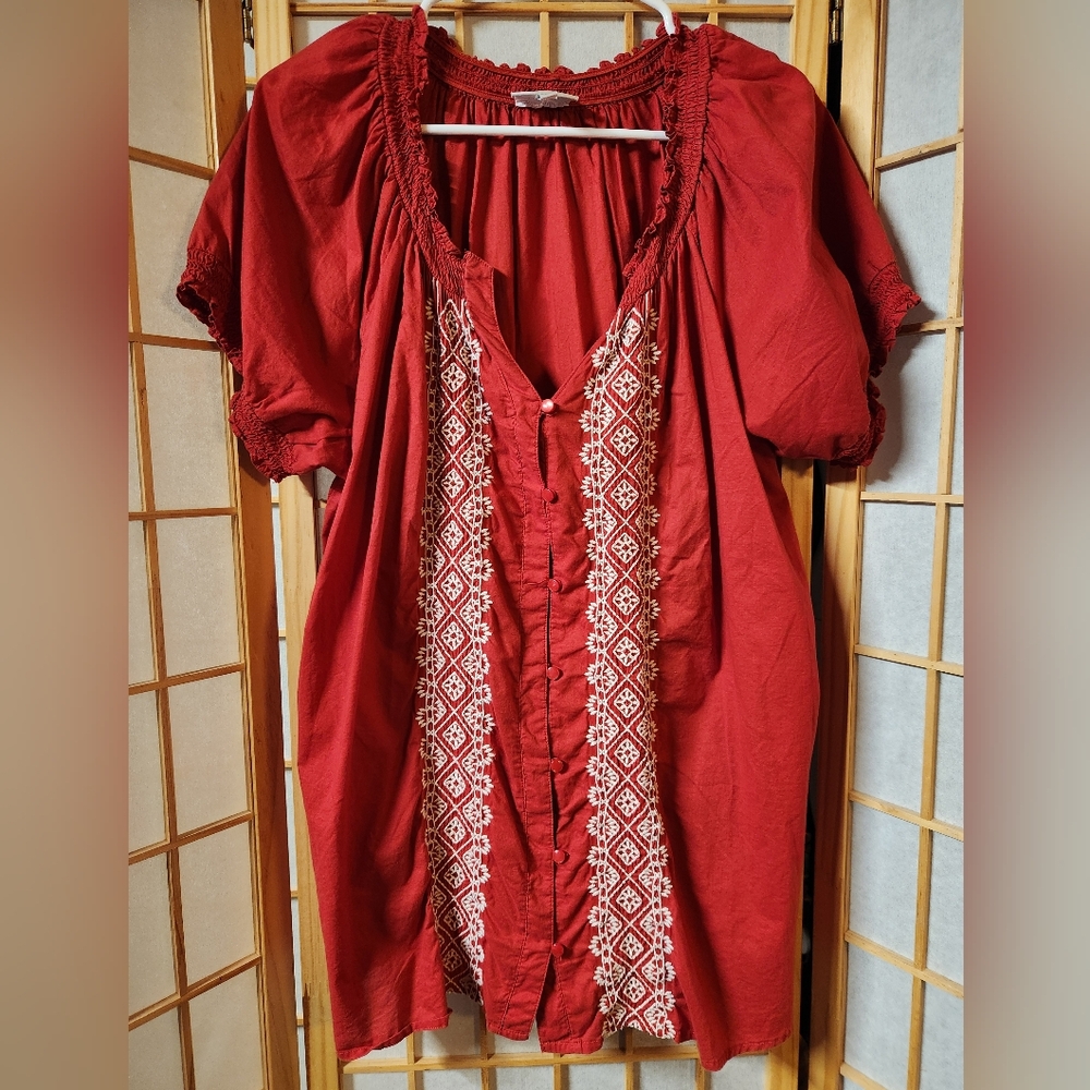 Fashion Bug Red and White Embroidered Dress